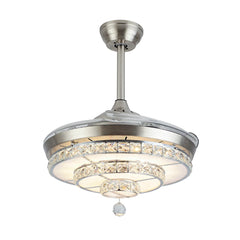 42" Invisible Ceiling Fan Light LED Light Pendant Fan Lamp Retractable Blade w/ Remote Home Decor Fixture 3-Color Adjustable