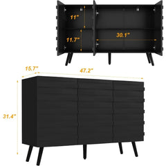 47.2“W Buffet Cabinet Sideboard with 2 Adjustable Shelves, Modern Credenza Cupboard with 3 Stylish Doors, Wood Storage Cabinet.