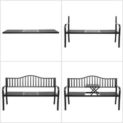 Outdoor Metal Bench Patio Bench with Built in Table Park Bench Garden , Outside Benches Weather Proof Front Porch