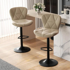 Modern Bar Stools Set of 2, Adjustable Faux Leather Upholstered Swivel Bar Stools, Counter Height Bar Chairs with Back