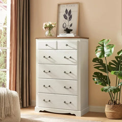 Farmhouse 4 Pieces Bedroom Sets Includes 7Drawers Dresser 6 Dresser Organizer, Two Nightstands with Charging Station Bedroom Set