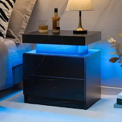 Nightstand LED Bedside Table for Bedroom Modern Night Stand with 2 Wood Drawers End Side Table for Bedroom