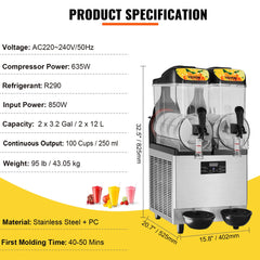 VEVOR 1/2/3 Tanks Commercial Ice-Cool Juice Smoothie Slush Maker Frozen Beverage Cold Drink Dispenser Vending Machine for Home