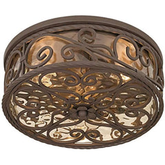 Casa Seville Rustic Flush-Mount Outdoor Ceiling Light Fixture Dark Walnut Scroll Twist 15 Water Glass Damp Rated Exterior Hous