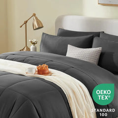 CozyLux Dark Grey California King Size Comforter Set 7 Pieces Cal King Bed in a Bag Dark Gray Bedding Sets Cali King with All Se