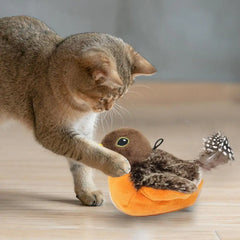 Chirping Bird Cat Toy Interactive Flapping Wings Plush Bird Toy Battery Operated Stimulate Animal Kitten Toy