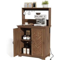 Coffee Bar Cabinet with Storage,Kitchen Cabinet with Hutch and Charging Station,Sideboard Buffet Cabinets for Living Dining Room