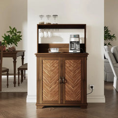 Coffee Bar Cabinet with Storage,Kitchen Cabinet with Hutch and Charging Station,Sideboard Buffet Cabinets for Living Dining Room