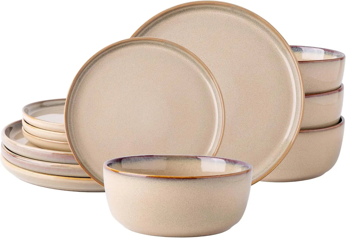Dinnerware Sets for 4,Round Reactive Glaze Ceramic Plates and Bowls Set,Highly Chip and Crack Resistant | Dishwasher Dishes