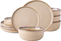 Dinnerware Sets for 4,Round Reactive Glaze Ceramic Plates and Bowls Set,Highly Chip and Crack Resistant | Dishwasher Dishes