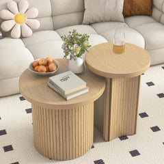 Rustic Round Nesting Coffee Table Set – Space-Saving Wooden Coffee Tables for Living Room