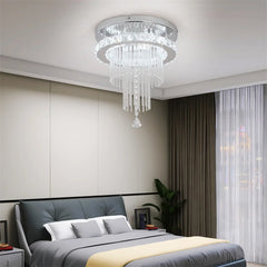 Crystal Chandelier Chrome Ceiling Lamps Led Flush Mount Stainless Steel Fixture Aisle Light Lustre Dining Room Living Room Decor