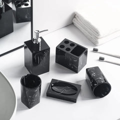 5-Piece Bathroom Counter Top Accessory Set - Dispenser for Liquid Soap or Lotion, Soap Dish, Toothbrush Holder and 2 Tumblers,