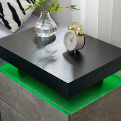 Nightstand LED Bedside Table for Bedroom Modern Night Stand with 2 Wood Drawers End Side Table for Bedroom