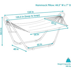 Double Quilted Fabric Hammock with Universal Steel Stand - 450-Pound Capacity - Black Stand