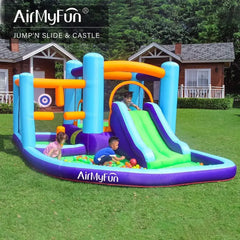 Inflatable Bounce House Bouncer & Slide with Air Blower Play House with Ball Pool lnflatable Kids Slide Jumping Castle with