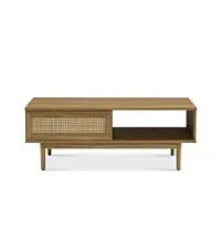 Mid-Century Modern Coffee Table with Sliding Doors & Storage – Wooden Living Room Centerpiece