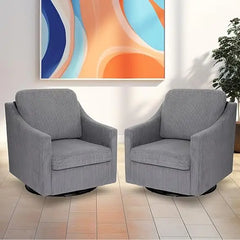 Accent Chairs for Living Room Set of 2 - Upholstered 360° Swivel Accent Chair with Track Arms, Swivel Barrel Chair Arm Club Chai