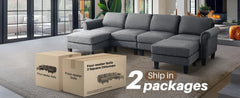 Redlife 108" Sectional Sofa w/ Chaise Living Room Sofa Convertible 4 Seat L-Shape Sofa Set Fabric Sectional Couch w/ Two Ottoman