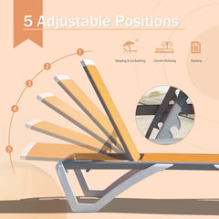 Outdoor Lounge Chairs Set of 3, 5 Position Adjustable Backrest, Including 2 Outdoor Chaise Lounge