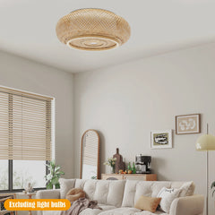 16"Vintage Woven Bamboo Ceiling Lights Rattan Flush Mount Ceiling Light Wicker Basket Light Art Bamboo Light Handmade