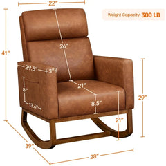 Leather Living Room Chair, Rocking Accent Chairs, , Accent Rocker Armchair, Nursery Glider Chair with High Back and Side Pocket
