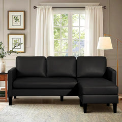 Convertible Sectional Sofa Couch, L-Shaped Couch with Modern Linen Fabric for Small Space (Black), sofas