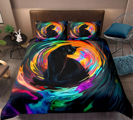Black Cat Duvet Cover Set Cartoon Cat Bedding Set for Kids Boys Girls Mysterious Void Individual Pillowcase, Duvet Cover or Set