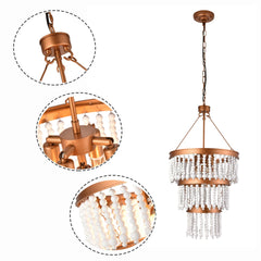 LOYALHEARTD 5-Light Wood Bead Chandelier Rustic Boho Beaded Pendant Hanging Light Fixtures