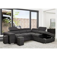 Microfiber Sectional Sleeper Sofa with Pull-Out Bed, Adjustable Headrests & Storage