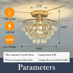 Modern Crystal Ceiling Lamp Hallway Cloakroom Small Chandelier French Style Semi Flush Mount Ceiling Light Gold /Black Luminaire