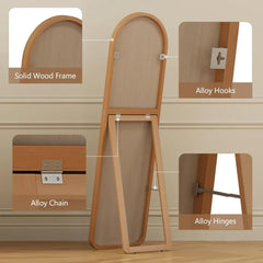 63"x18" Arched Full Length Mirror with Solid Wood Frame, Wooden Floor Mirror with Stand, Leaning/Hanging Full Body Mirror