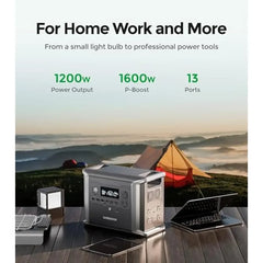 1330Wh Solar Generator 4x1200W Power Station AC Outlets EV LiFePO4 Battery Fast Charging Expandable Capacity Safe Storage App