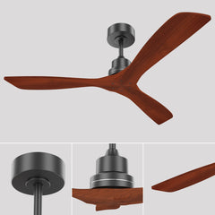 Sofucor 52-inch DC Ceiling Fans 3 Walnut Blade With Remote Control Simple Ceiling Fan Without Light Home Fan