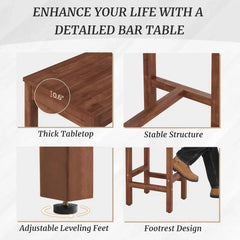 45 inch Bar Table and Chairs Set, Acacia Wood Pub Table with 2 Stools, Rectangular Counter Height Table Set for Dining Room