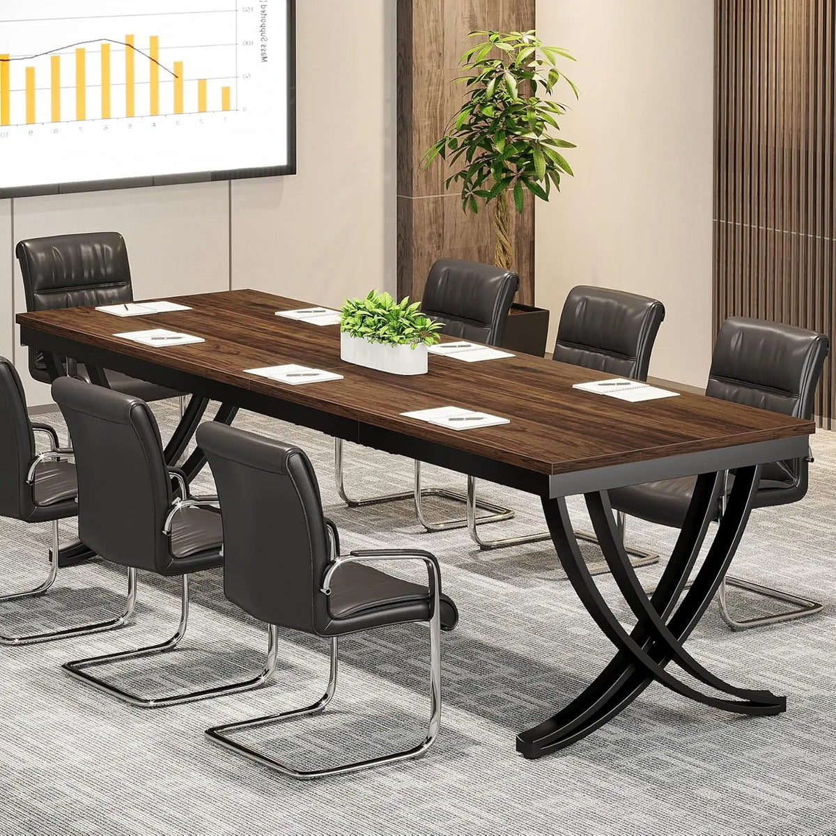 6.5FT Conference Table for 6-8 People 78inch Long Rectangular Seminar Table with Strong Metal Frame Business Furniture Boardroom