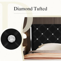 Queen Size Bed Frames with Headboard, Black Velvet Queen Bed Frame with Wingback, Upholstered Bed Frame with Diamond Headboard