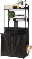 Litter Box Enclosure with 2 Storage Shelves and 2 Drawers, 2-in-1 Hidden Cat Litter Box Enclosure Furniture with Shelf