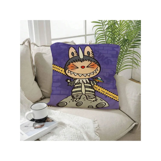 Funny Labubu Throw Pillow Cover, The Monsters Decorative Square Pillowcase Throw Cushion Case for Bedroom,Living Room,18x18 Inch