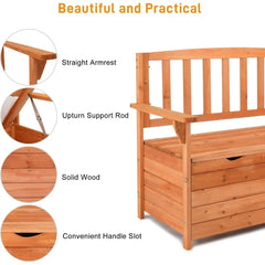 Outdoor Storage Bench, Large Wood Deck Box With Seating, Weatherproof Outdoor Bench with Storage Loveseat