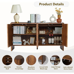 Sideboard Buffets Cabinet, Modern Accent Storage Cabinet with 4 Fluted Doors and Adjustable Shelves, Wood Credenza Buffet Sidebo