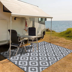 Outdoor Rug Plastic Straw Rug Modern Geometric Waterproof Rug Reversible Outdoor Floor Mat for Patio Porch Backyard Picnic Campi