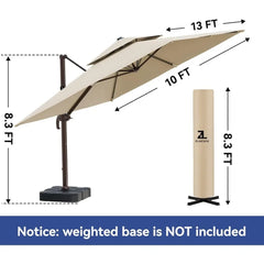 10x13FT Cantilever Outdoor Patio Umbrellas, Double Top Large Rectangle Umbrella