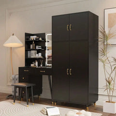 Large Vanity Table With Armoires Wardrobe Set Led Makeup Mirror Bedroom Dresser