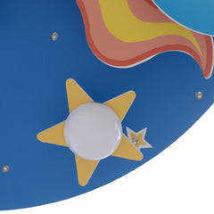 23.62" Modern Cartoon LED Ceiling Light Dimmable Blue Wood Cosmic Stars Flush Mount Chandelier Children's Room Ligting Fixture