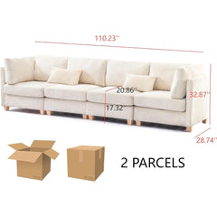 L-Shaped Convertible Modular Sectional Sofa with Movable Ottoman, Corduroy Upholstered Corner Couch