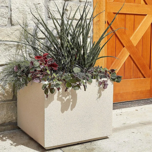 Modern Outdoor/Indoor Square Planter, Lightweight, Heavy Duty, Weather Resistant, Polymer Finish, Commercial