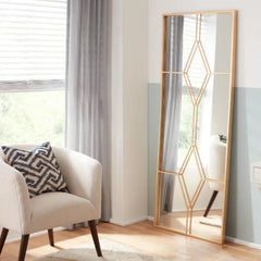 Oversized Gold Metal Frame Diamond Windowpane Classic Floor Mirror (70 in. H x 29 in. W),suitable for rooms, bedrooms, bathrooms
