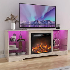 Fireplace TV Stand with 18” Electric Fireplace & LED Lights – Entertainment Center for TVs Up to 70”