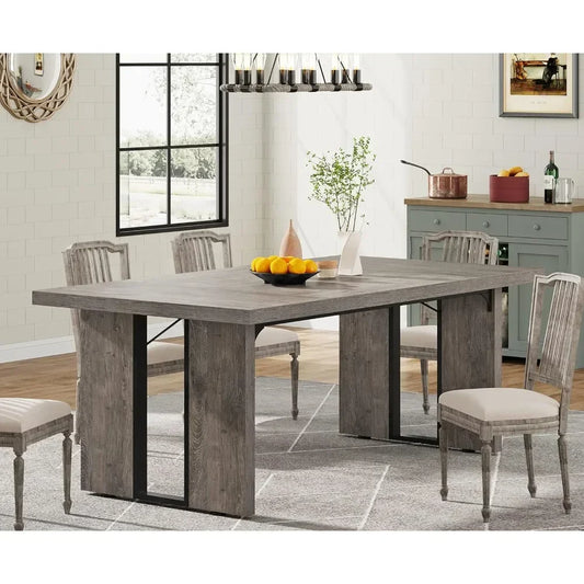 Large Dining Table for 6 To 8 People, Rustic Farmhouse Style Dinner Table, Rectangular Dining Table for Kitchen, Dining Room